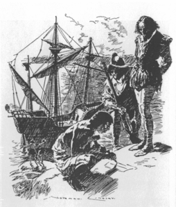 Figure 2.  Norman Lindsay's depiction of the engraving of the 'Spanish Proclamation'